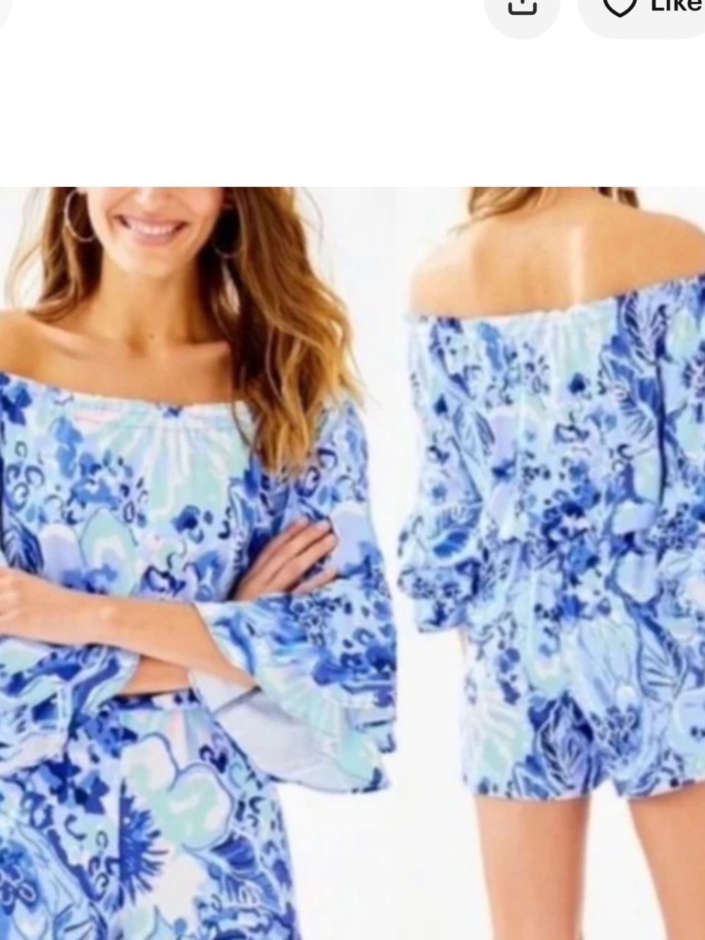 Lilly Pulitzer Blue & Aqua Floral Off-Shoulder Calla Romper